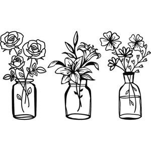 3 Pieces Metal Flower Wall Decor Minimalist Vase Wall Art Tulip Wire Iron Decor